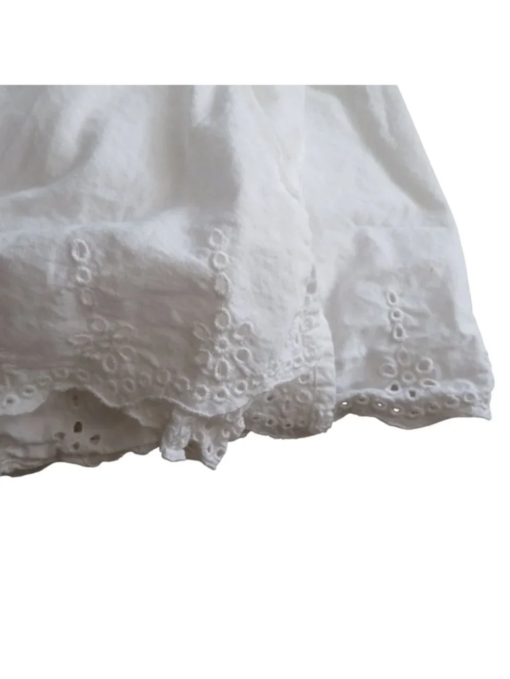 Vintage Queen White Cotton Eyelet Bed Skirt Embroidered Hem Ruffled 15